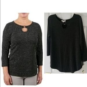 Emaline Metallic Silver Micro-Bead Black Top